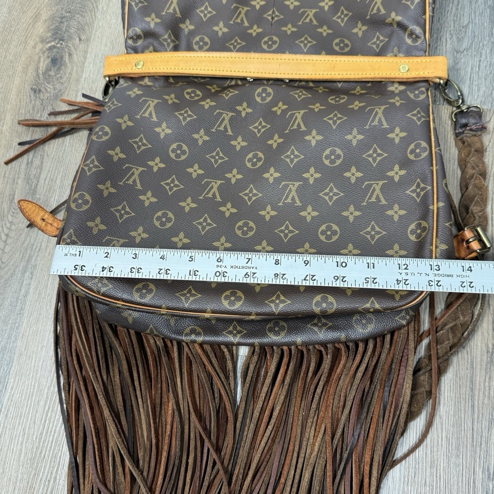 Vtg Boho Upcycled Louis Vuitton Monogram Fringe Crossbody Bag Western with Charm - Picture 10 of 16